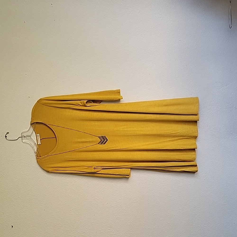 FOREVER Rose round neck midi size 1X flare dress 3/4 sleeves color mustard
